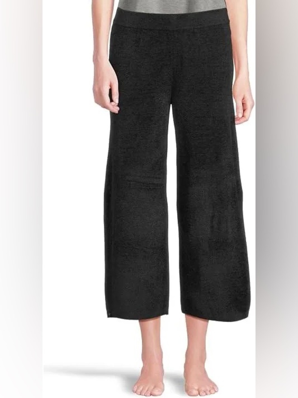 Barefoot Dreams CozyChic Ultra Lite® Ribbed Crop Wide-Leg Pants Black Size S